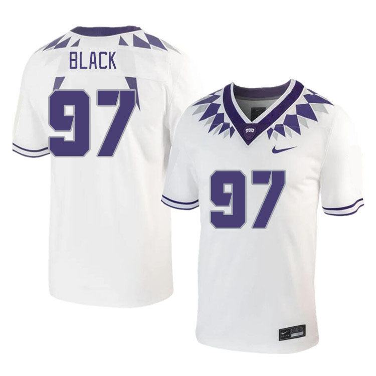 Men #97 Easton Black TCU Horned Frogs 2023 College Footbal Jerseys Stitched-White - Click Image to Close